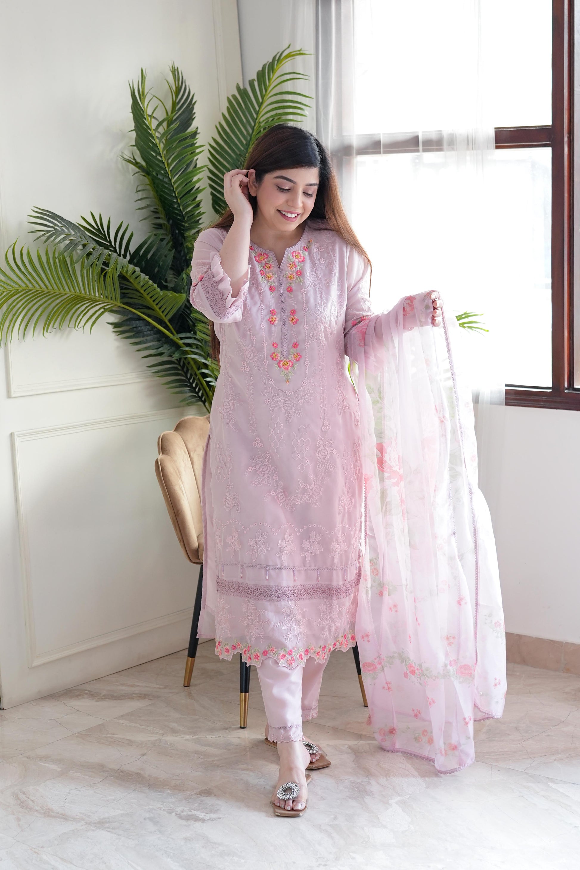 Bani Pink Thread Detailing Pakistani Suit Set