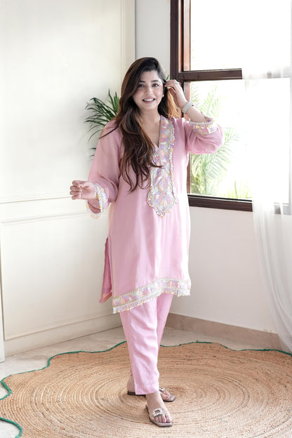 Zoya Pink Embroidered Co ord Set