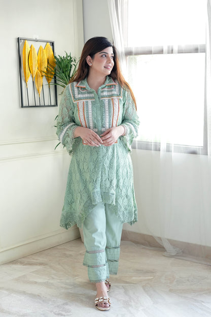 Mohana Green Cutwork Co ord Set