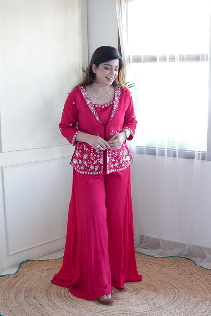 Haya Hot Pink Embroidered Garara Set