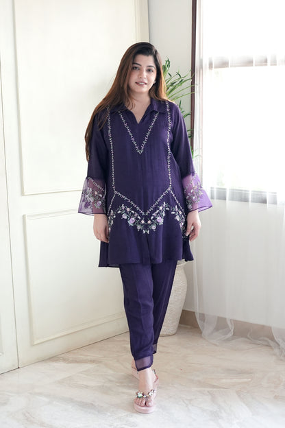 Masooma Purple Embroidred Co ord Set