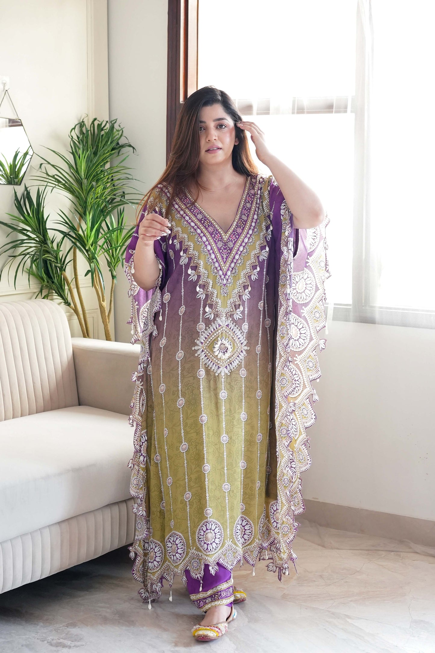 Preet Shades Of Purple Printed Kaftan Set