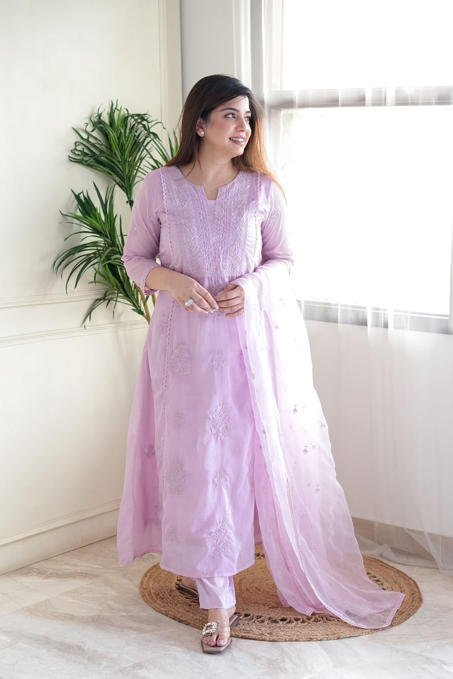 Alam Schiffli Detailing Anarkali Suit Set