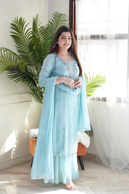 Urna Blue Embroidred Sharara Set