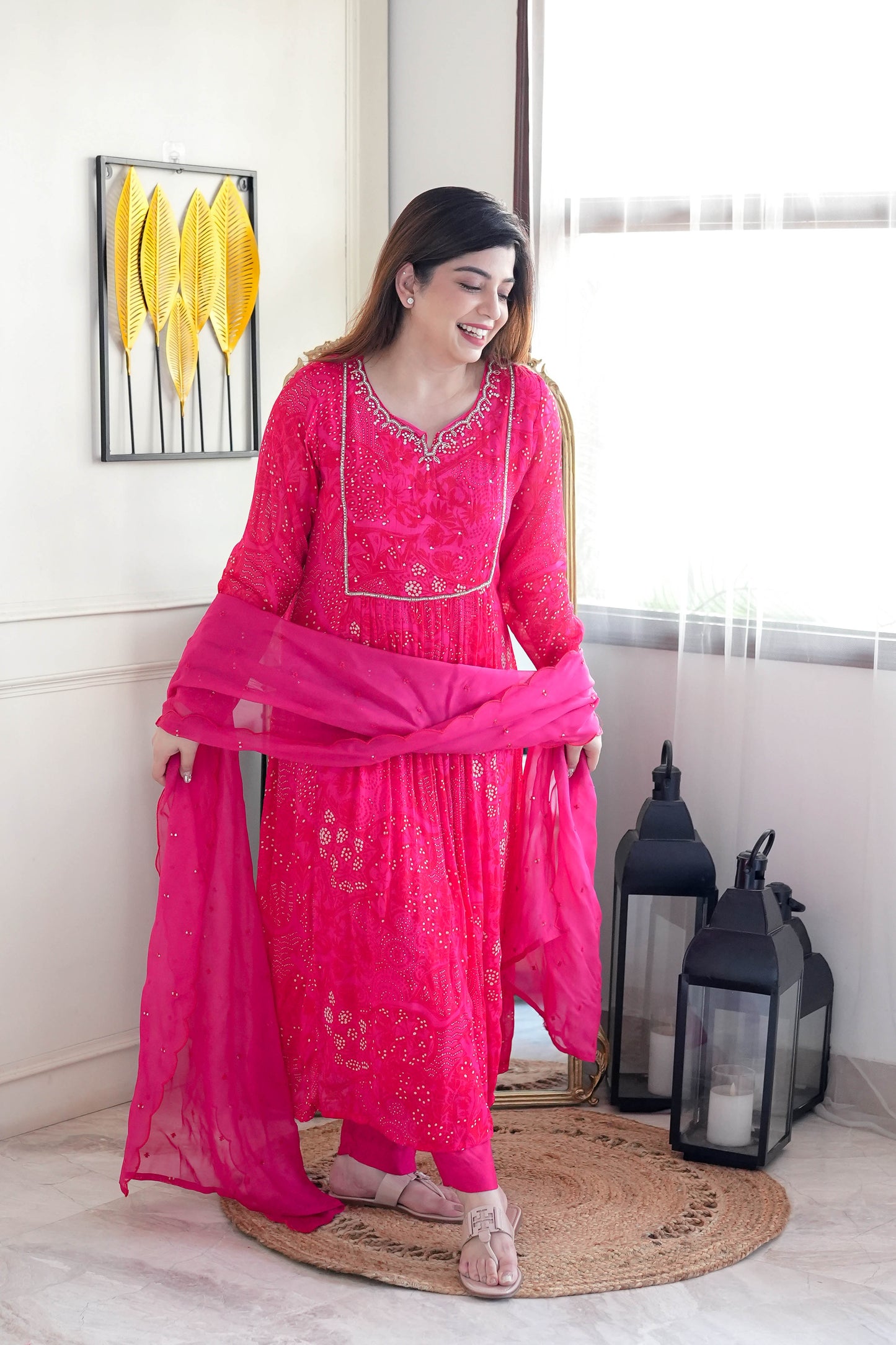 Sifra Hot Pink Embroidered Anarkali Suit Set