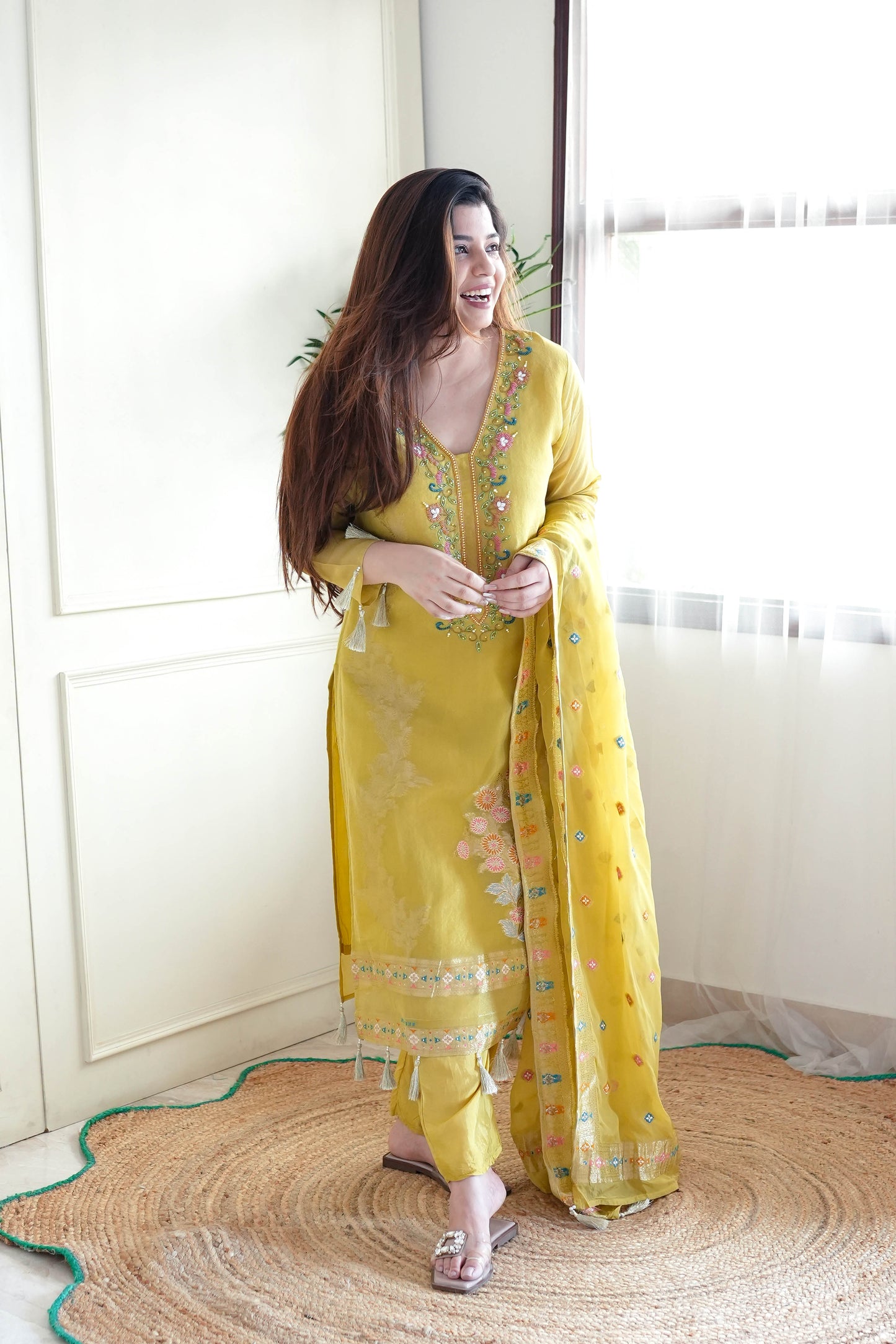 Begum Yellow Embroidered Suit Set