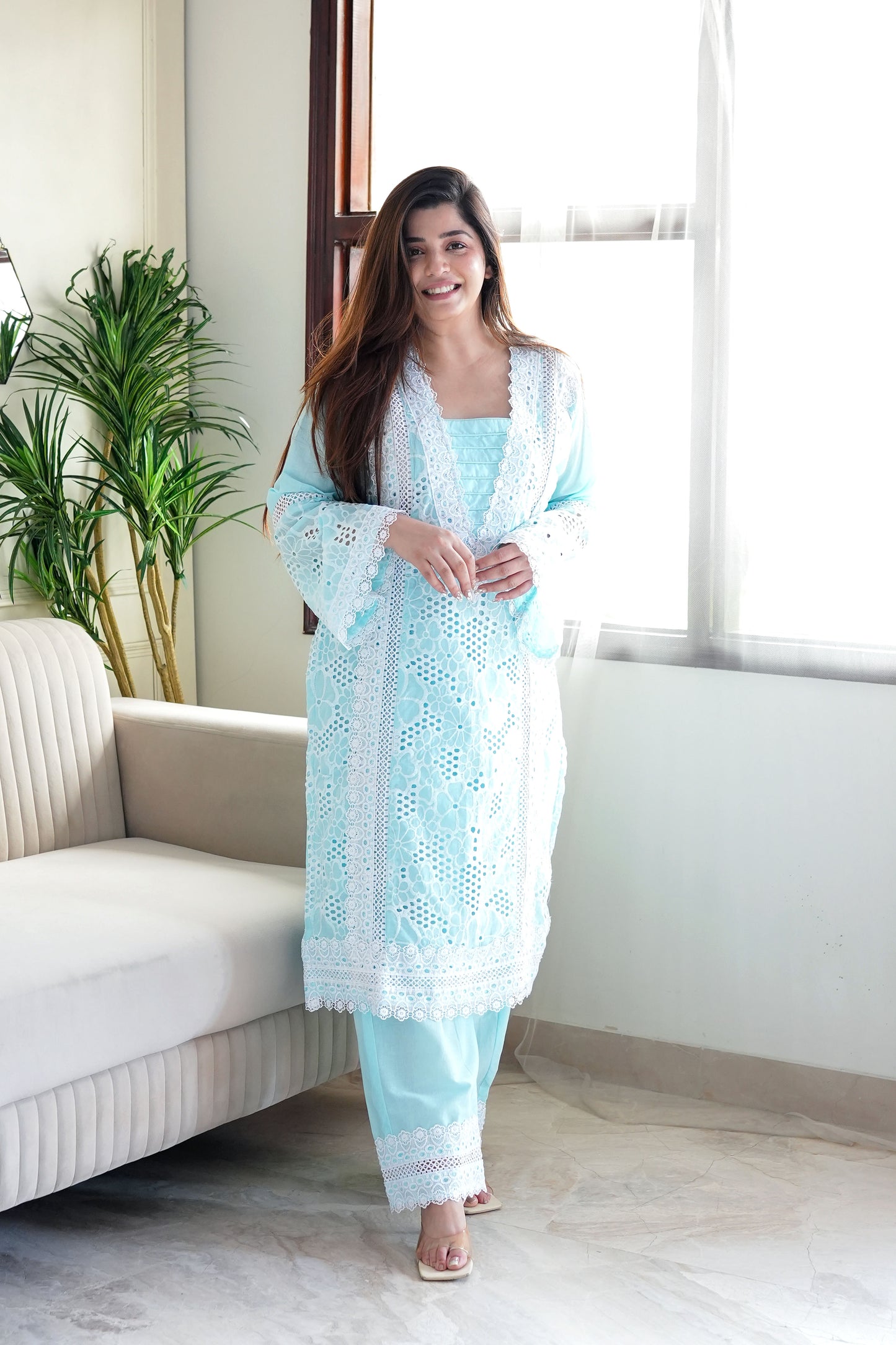 Farah Blue Cutwork Plazo Set