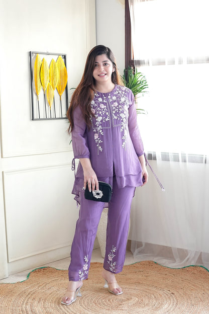 Reath Shades Of Purple Embroidered Co ord Set