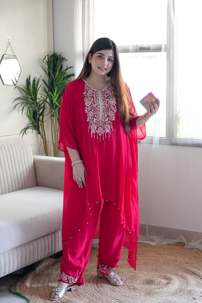 Adyaahi Red Embroidered Kaftan Set