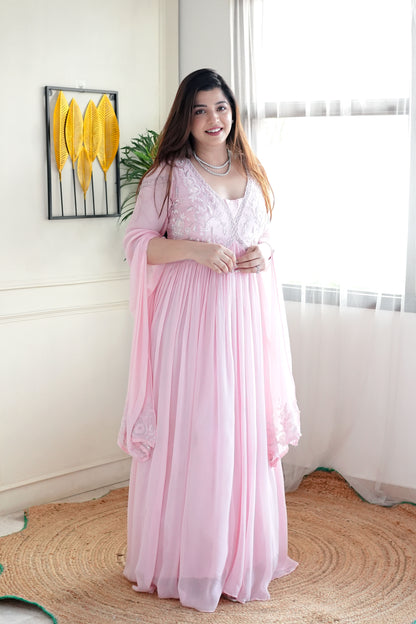 Luxe Pink  Embroidered Gown