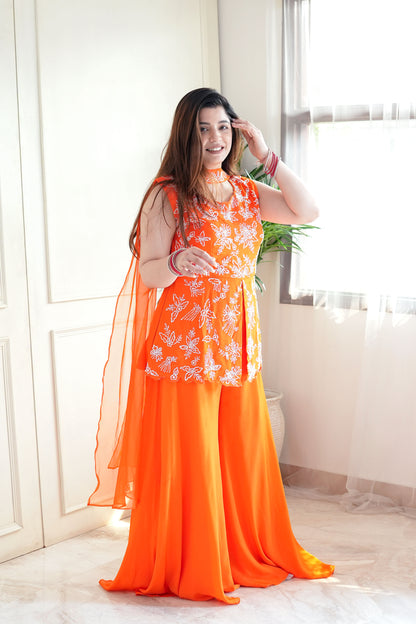 Sukoon Orange Embroidered Suit