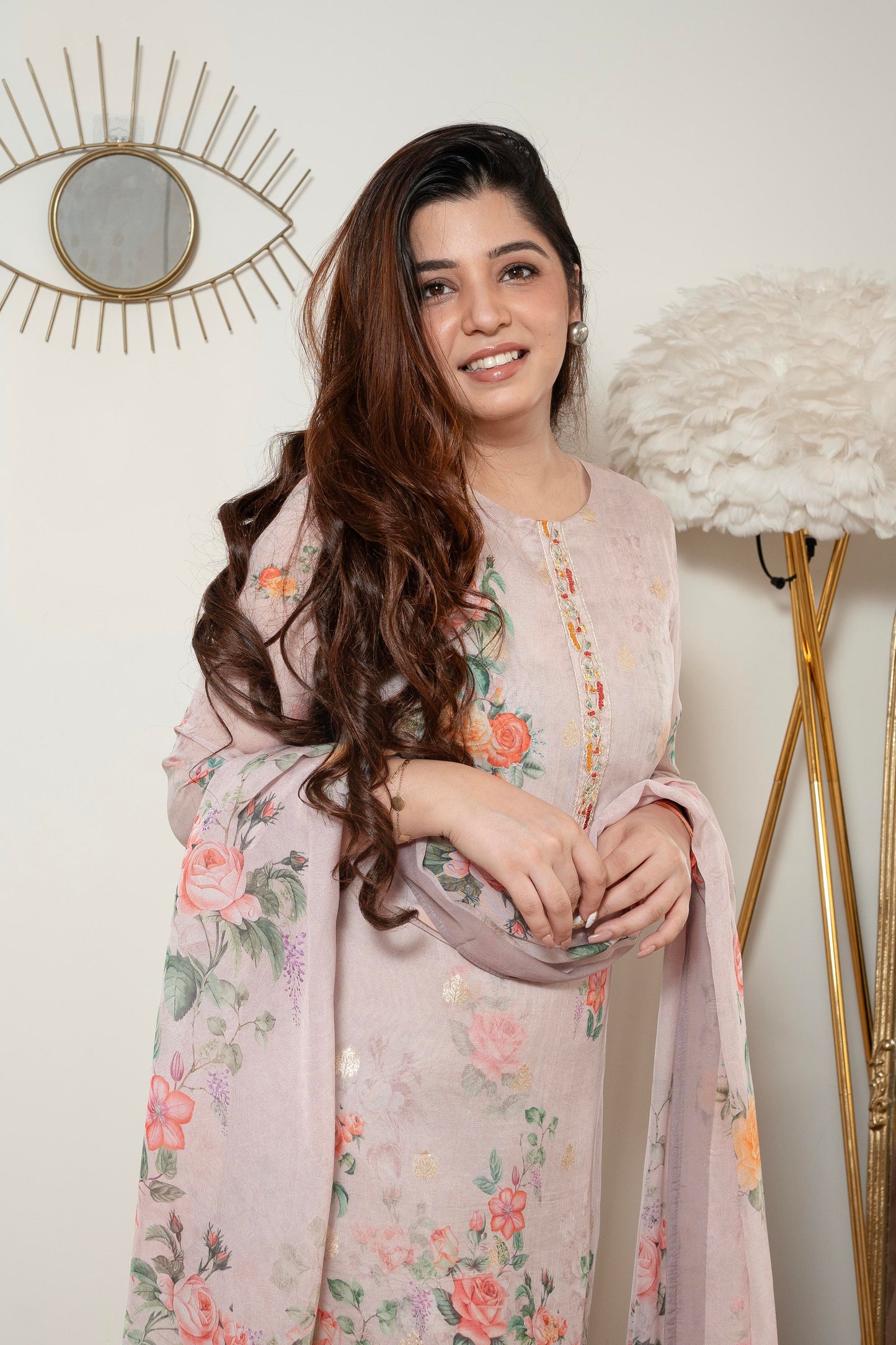 Seerat Lavender Floral Silk Suit Set