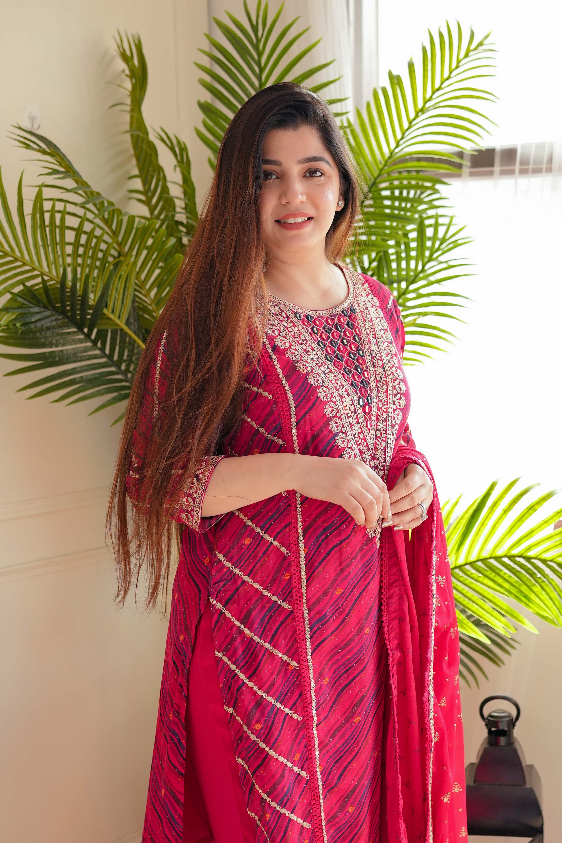 Muskaan Red Printed Suit Set