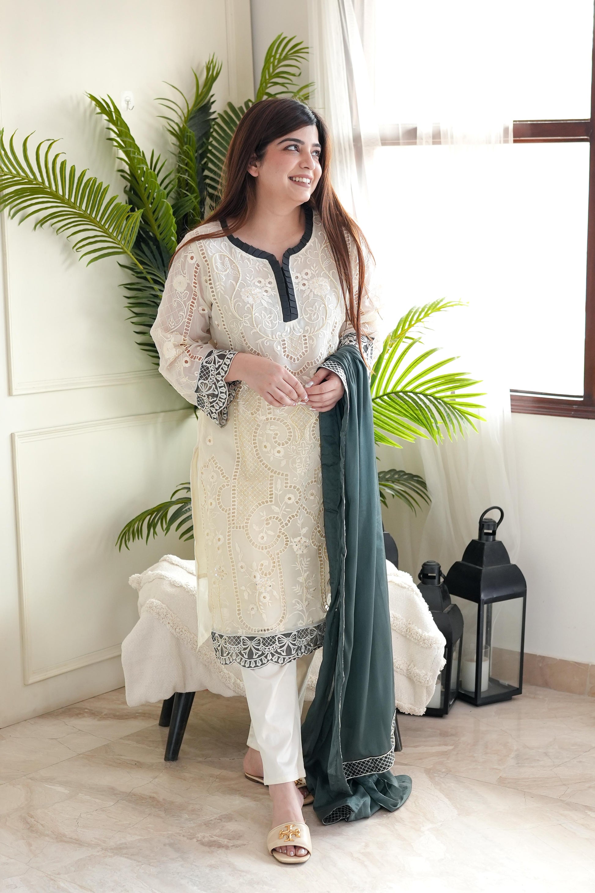 Zainab White Cutwork Suit Set