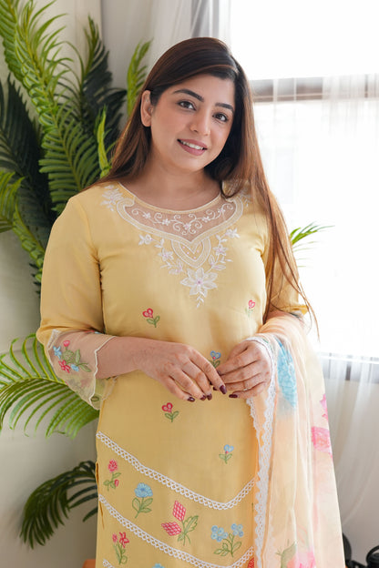 Neemra Yellow Thread Work Organza Suit