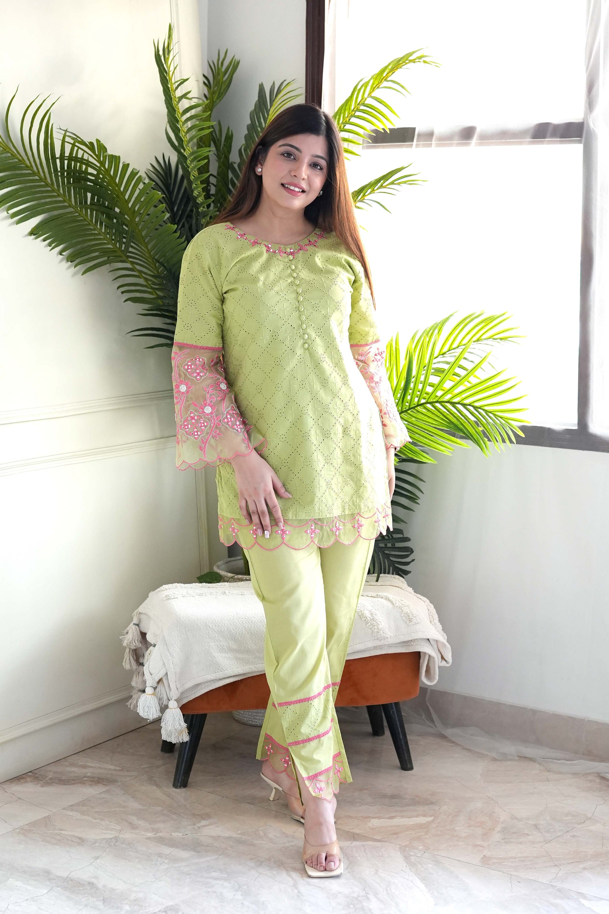 Inayat Green Schiffli Embroidered Cordset