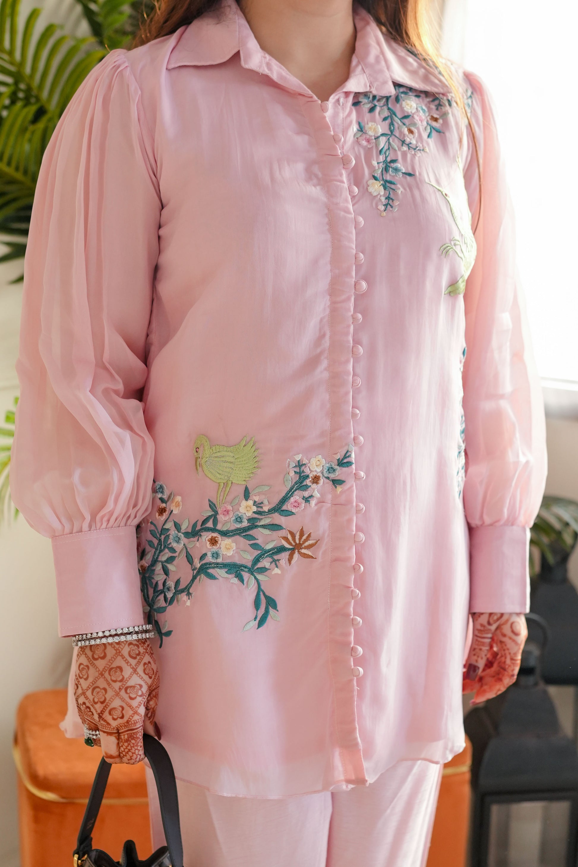 Hyna Pink Embroidered Cordset