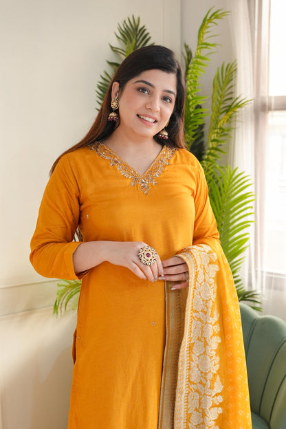 Mairah Yellow Silk Suit Set