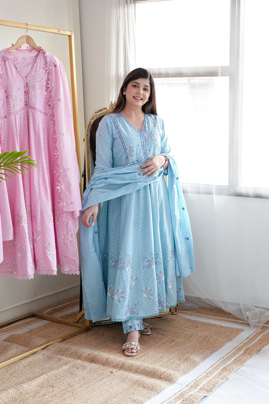 Jeena Blue Anarkali Suit Set