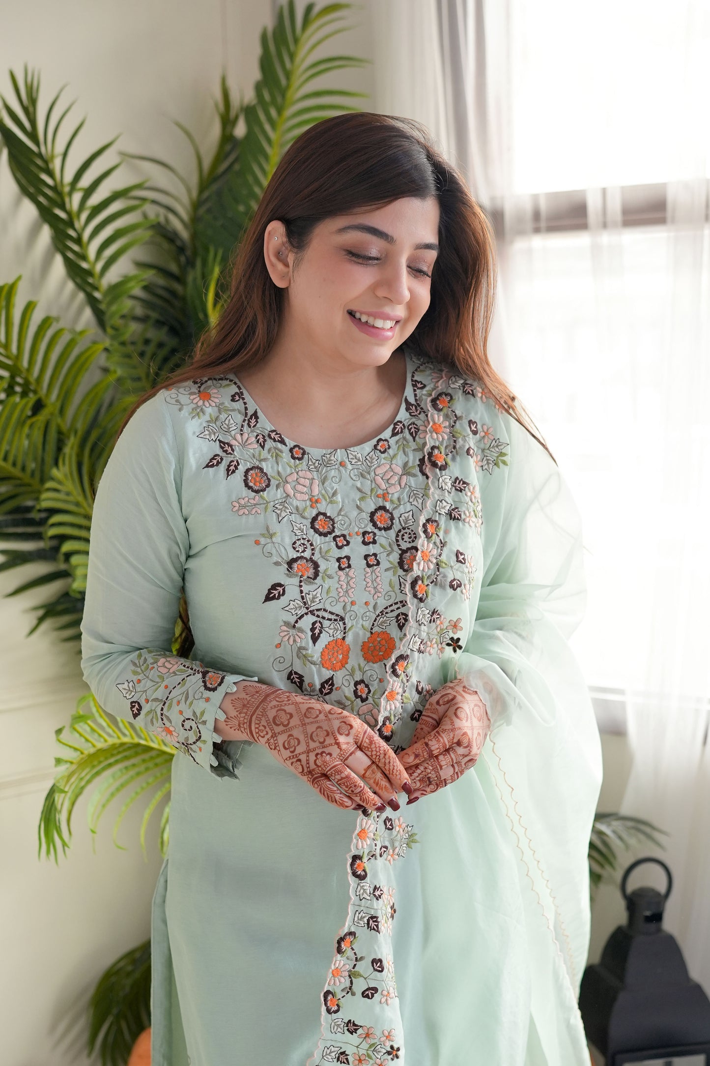 Heena Green Embroidered Silk Suit