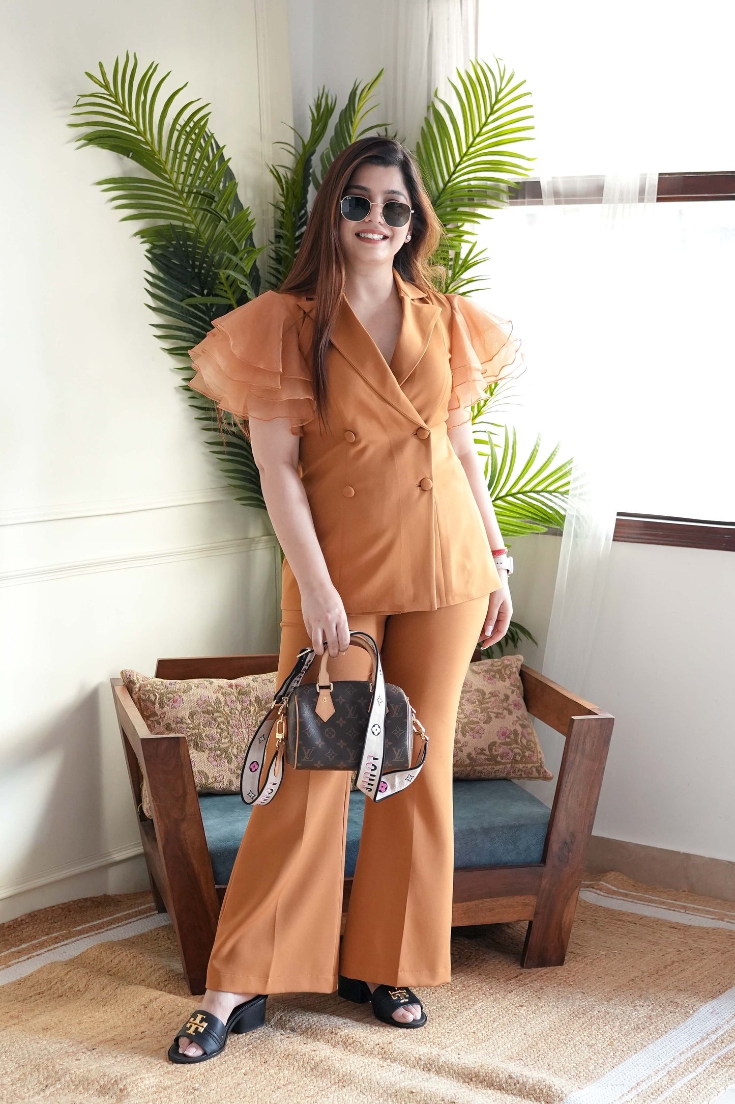 Rubeza Tan Frill Sleeves Co ord Set