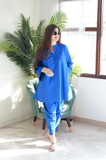 Gulzaar Blue Poplin Salwar Set