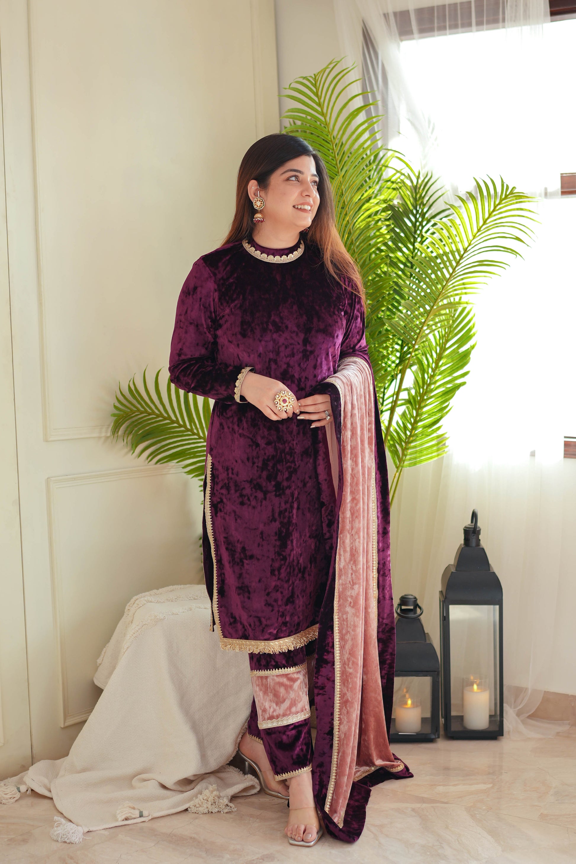 Mehera Wine Velvet Suit Set