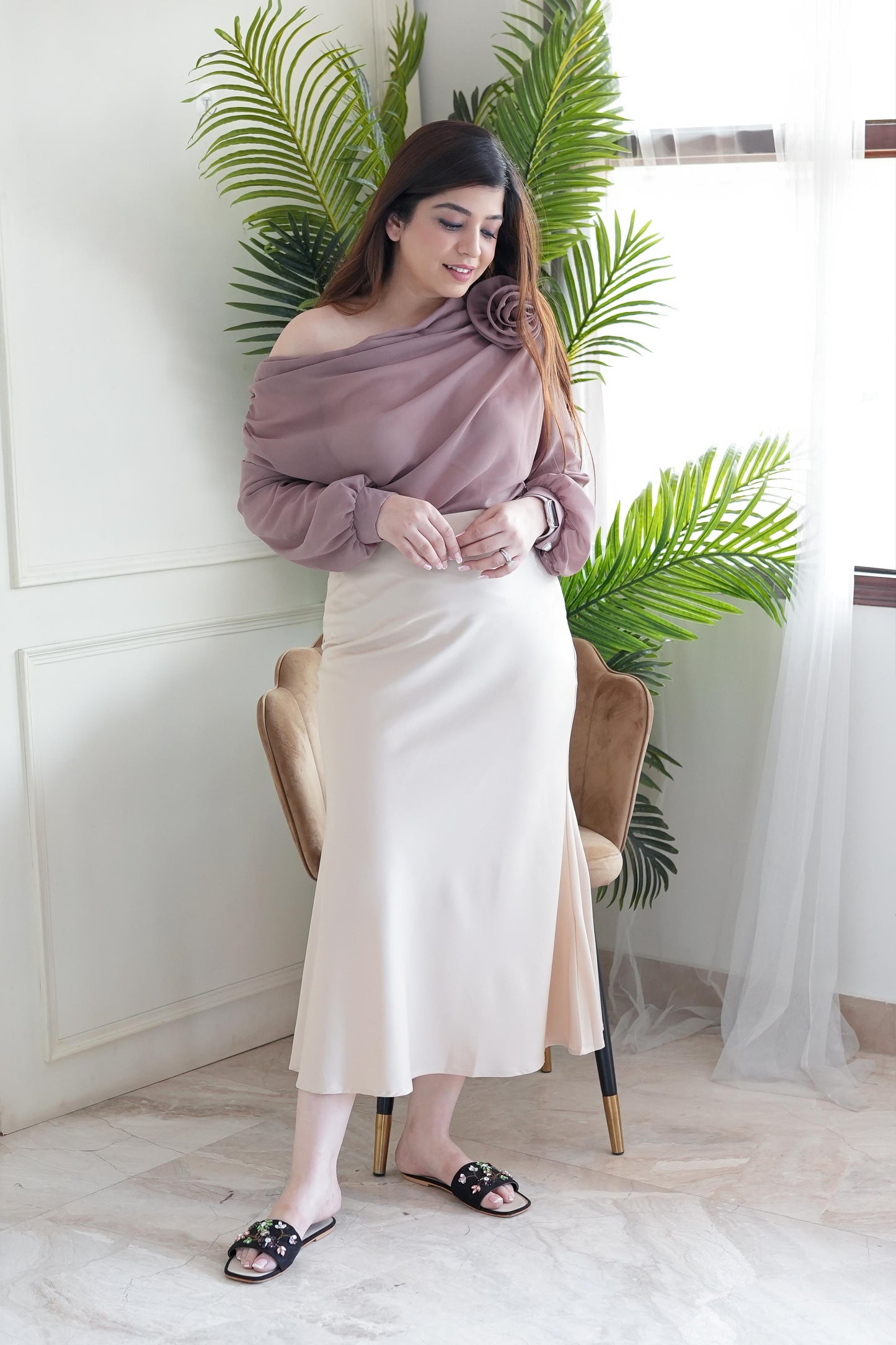 Zanzi Champagne Satin Skirt