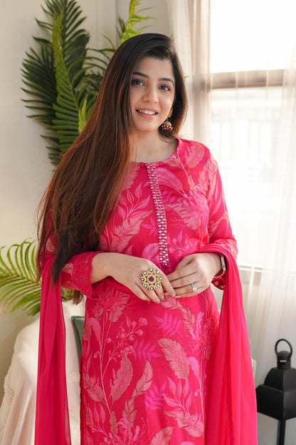 Raha Hot Pink Printed Suit Set