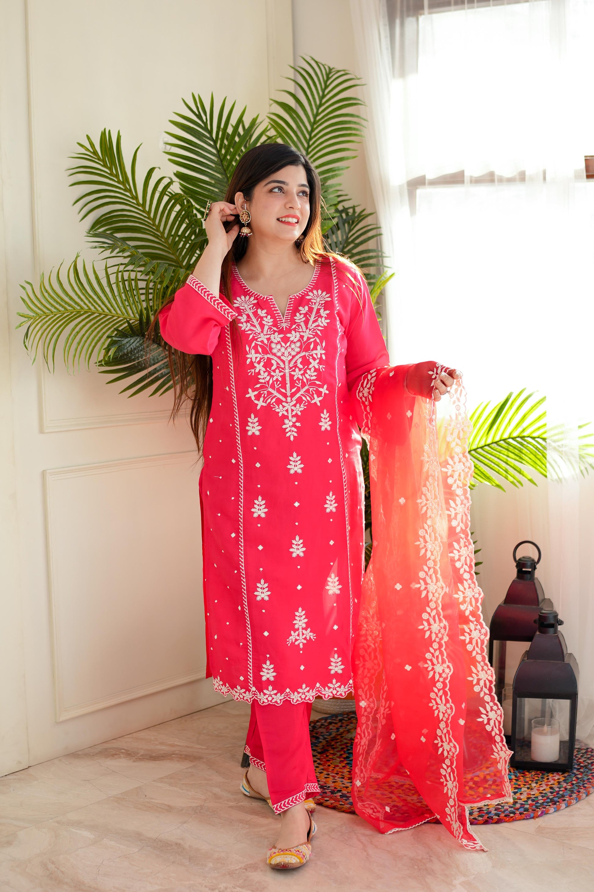 Madho Pink Thread Embroidered Suit Set