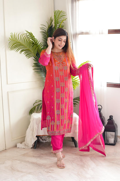 Mann Embroidered Silk Suit Set