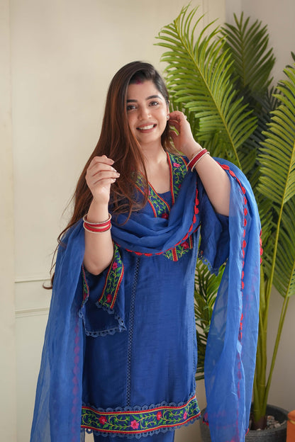 Rajha Blue Thread Work Silk Suit