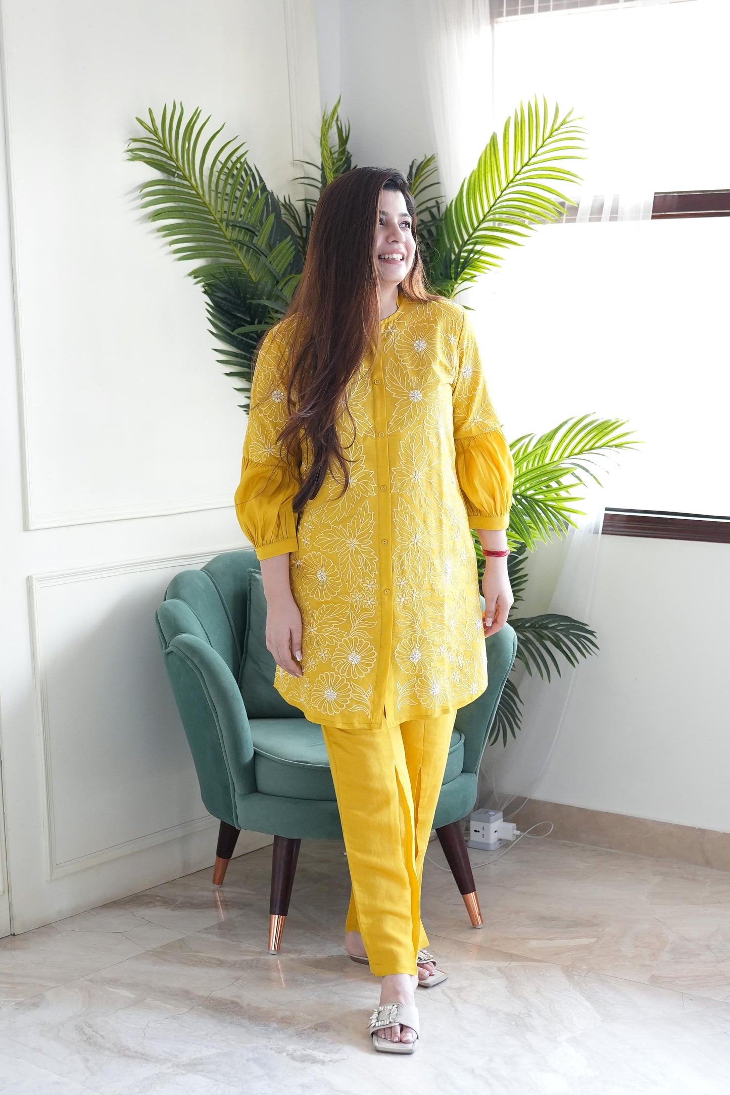 Taara Yellow Embroidered Cordset