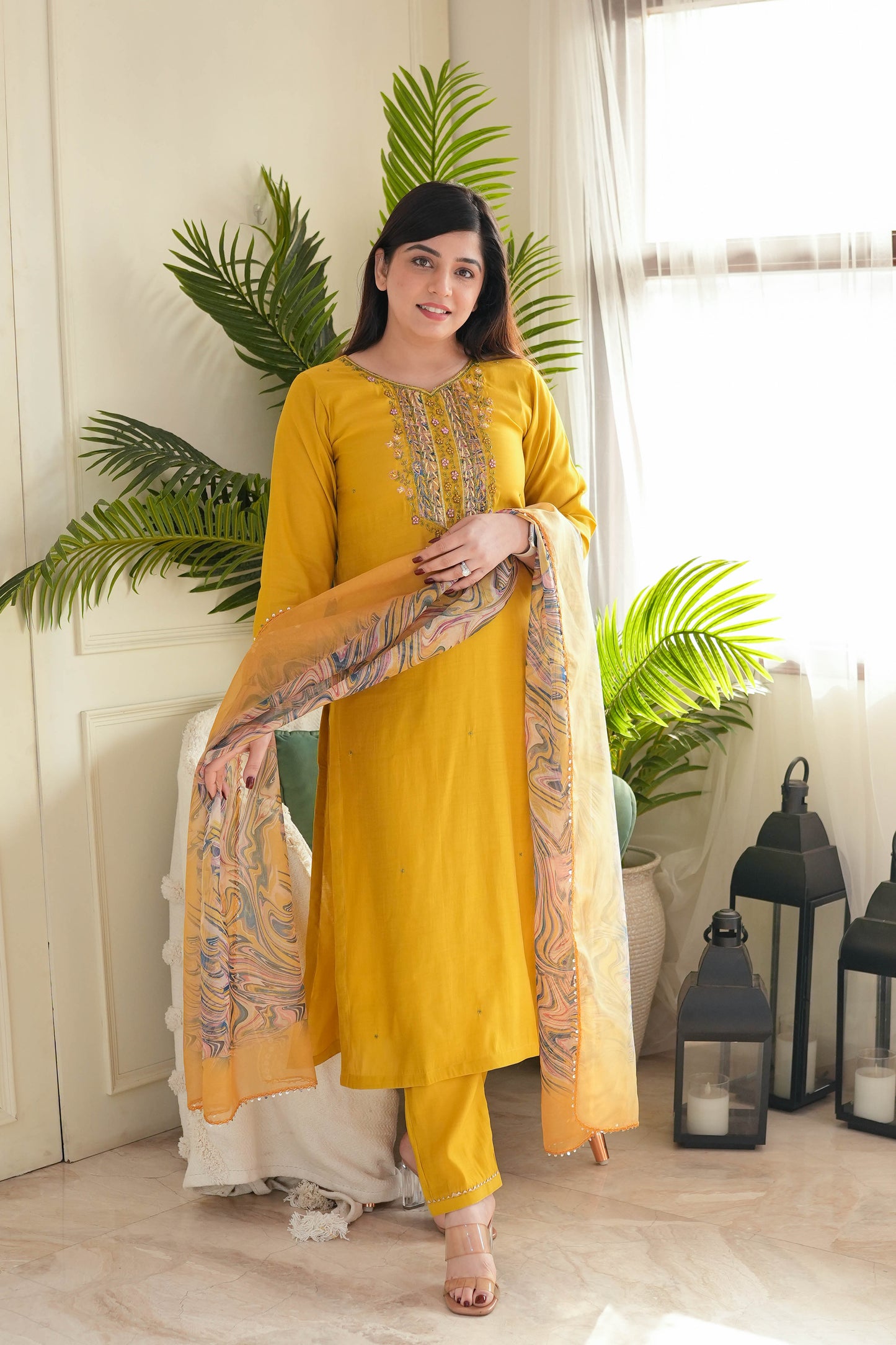 Siya Yellow Suit With Printed Dupatta