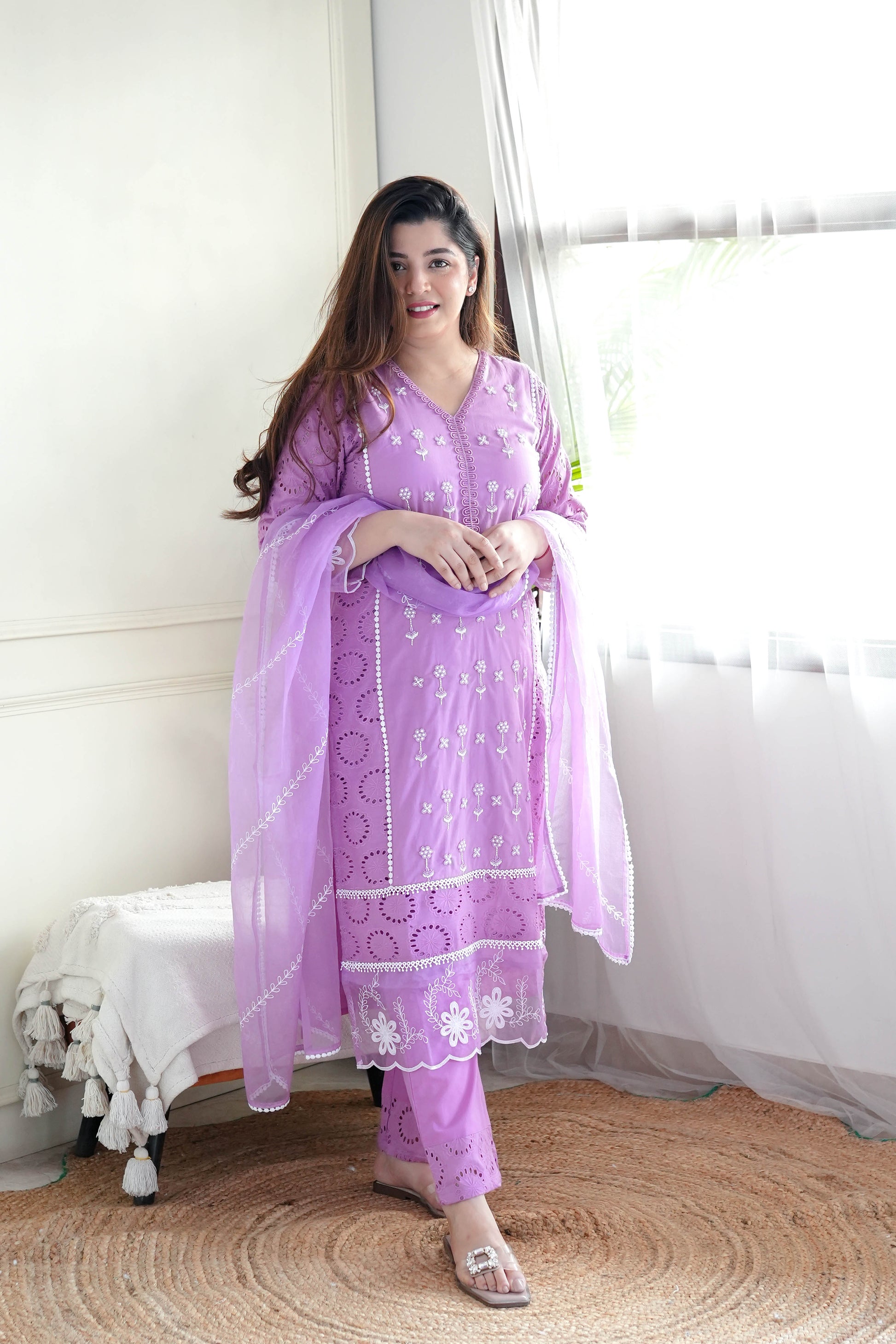 Meera Purple Embroidery Suit Set