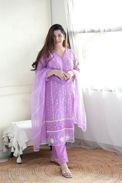 Meera Purple Embroidery Suit Set