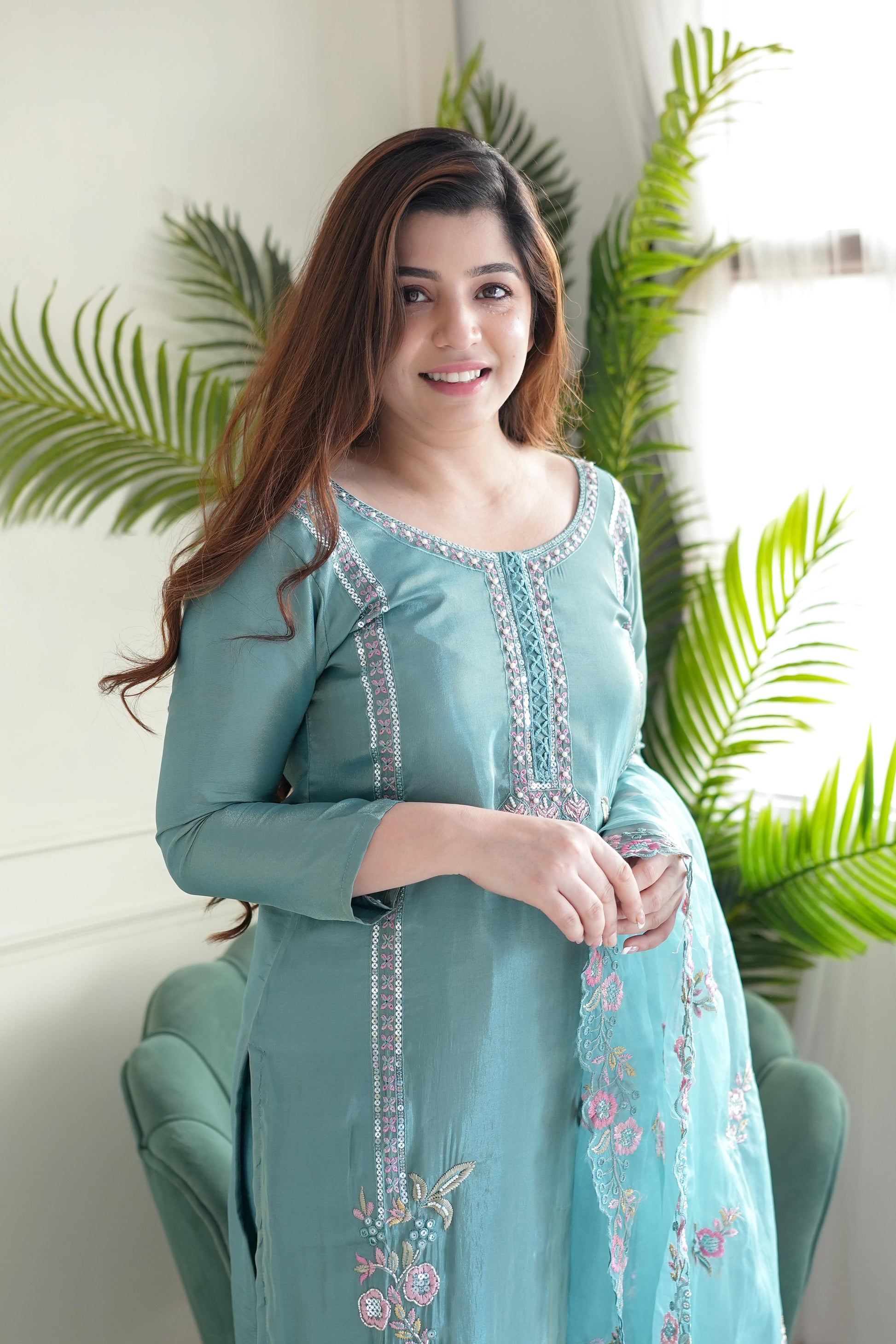 Heeriya Green Embroidered Suit Set