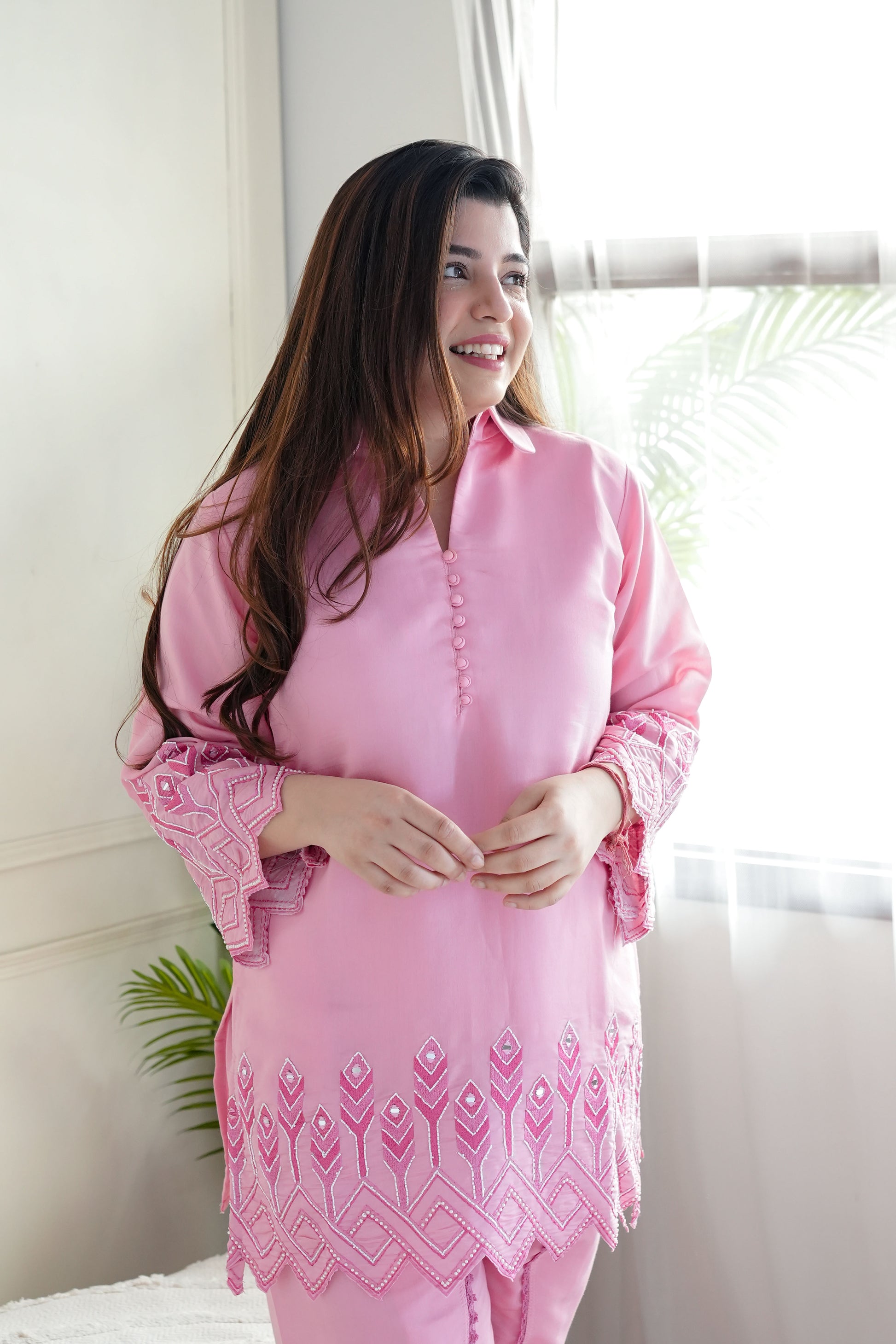 Safah Pink Embroidered Dhoti Set