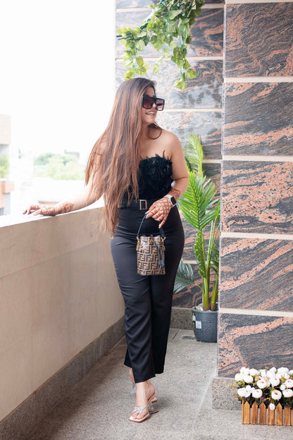 Jenice Black Furry Jumpsuit