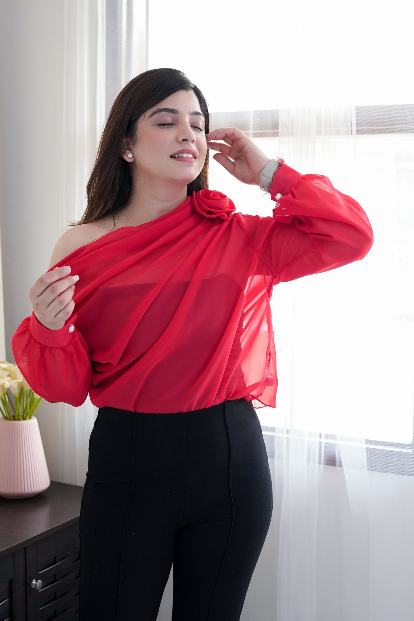 Lexis Red One Shoulder Top