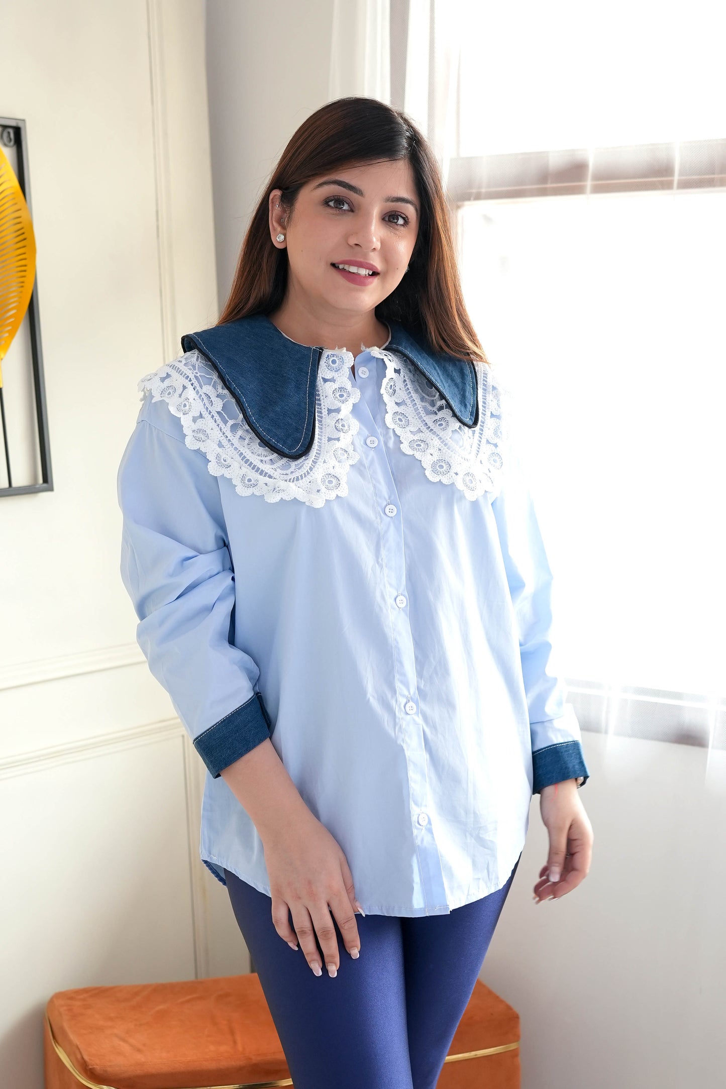 Eloise Blue Embroidered Collar Shirt