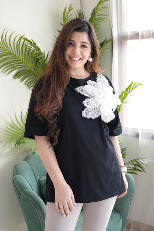 Ola Black Embroidered Loose Fit Top