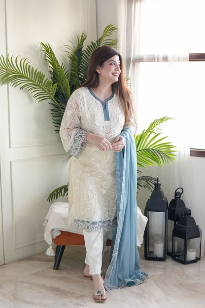 Zainab White Cutwork Pakistani Suit