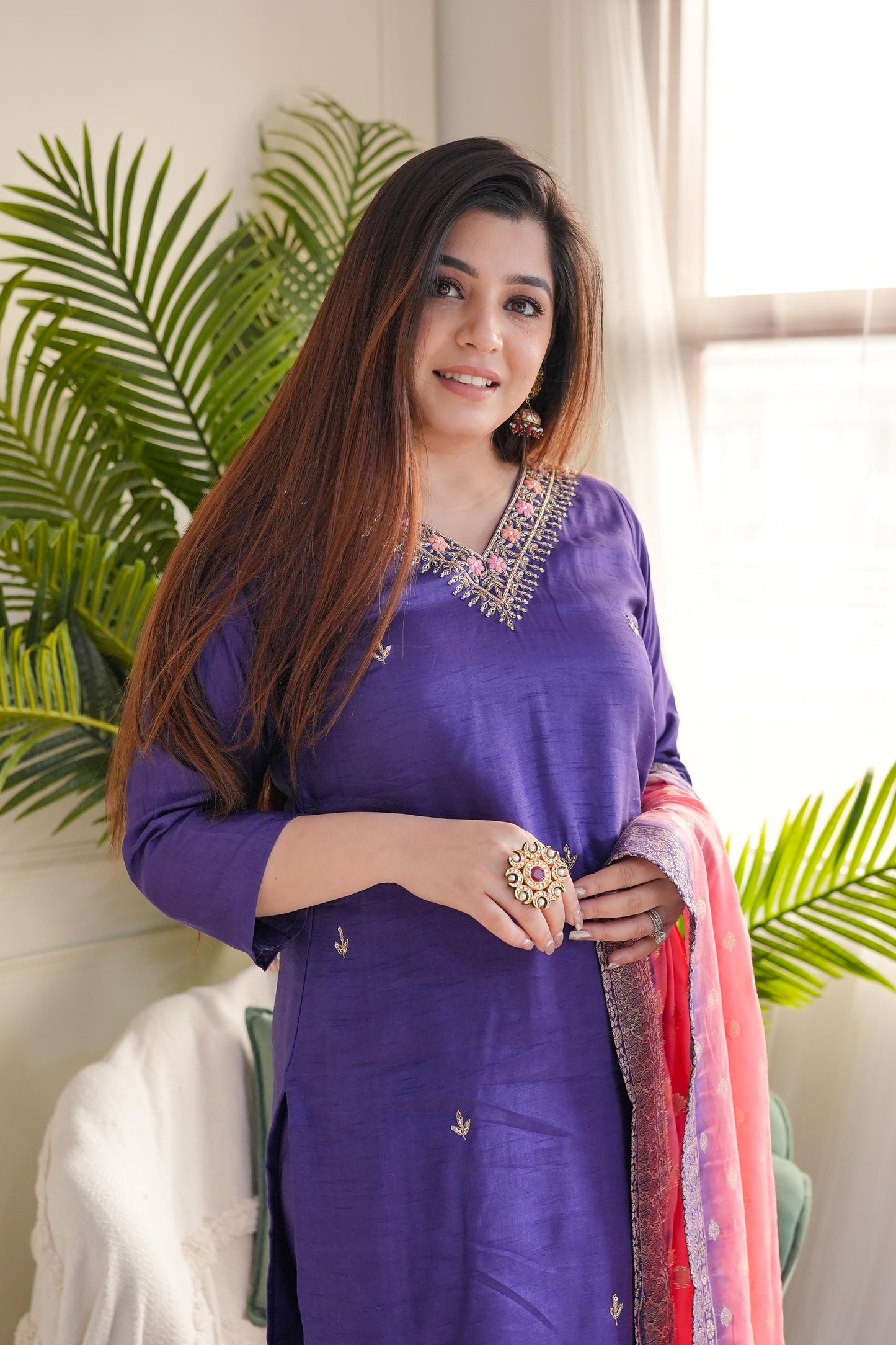 Ujjivan Purple Silk Suit Set