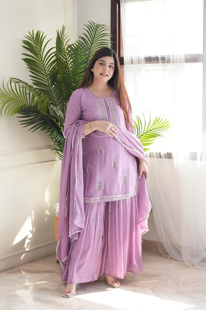 Keerat Lavender Embroidered Silk Suit