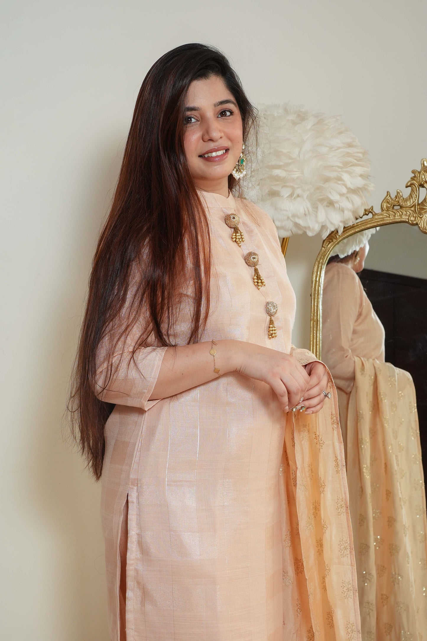 Nayak Peach Silk Suit Set