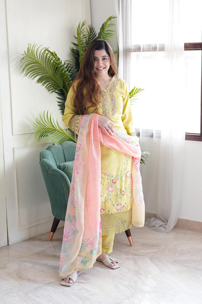 Reeth Yellow Embroidered Suit Set