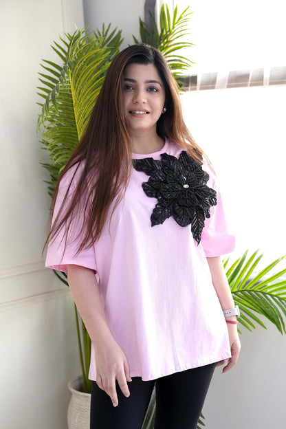 Ola Pink Embroidered Loose Fit Top