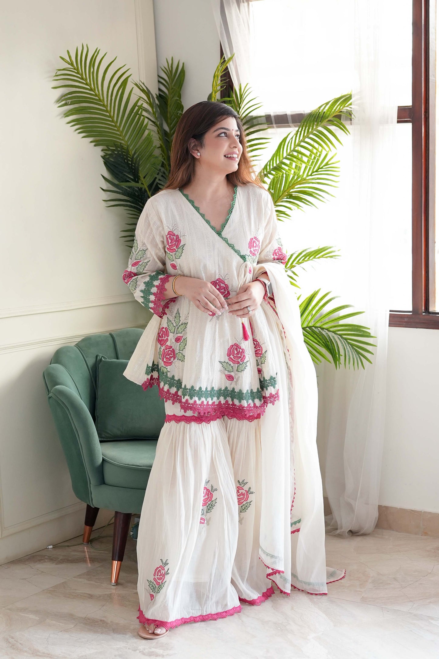 Nehran White Sharara Suit Set