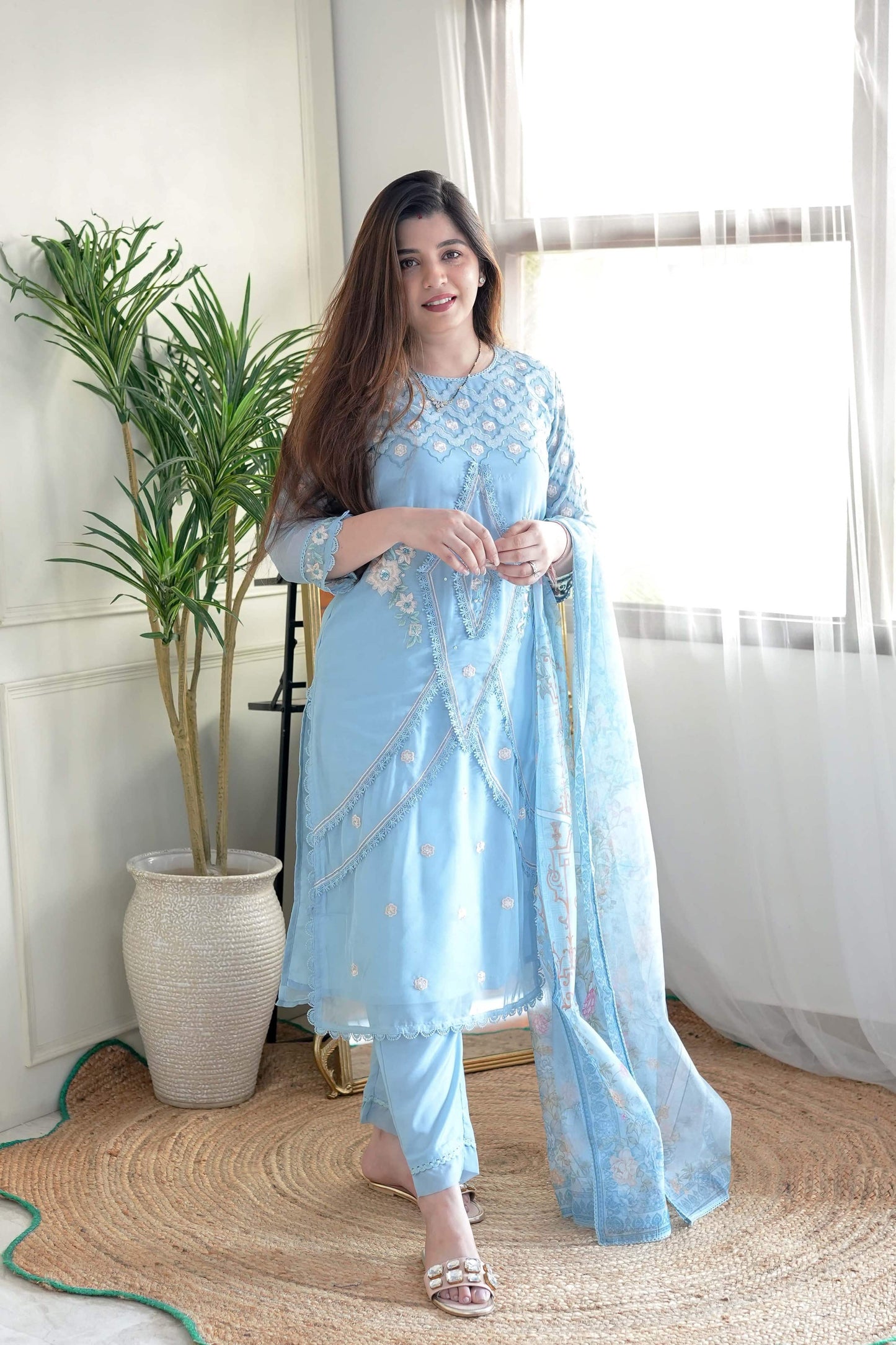 Firza Blue Embroidered Pakistani Suit